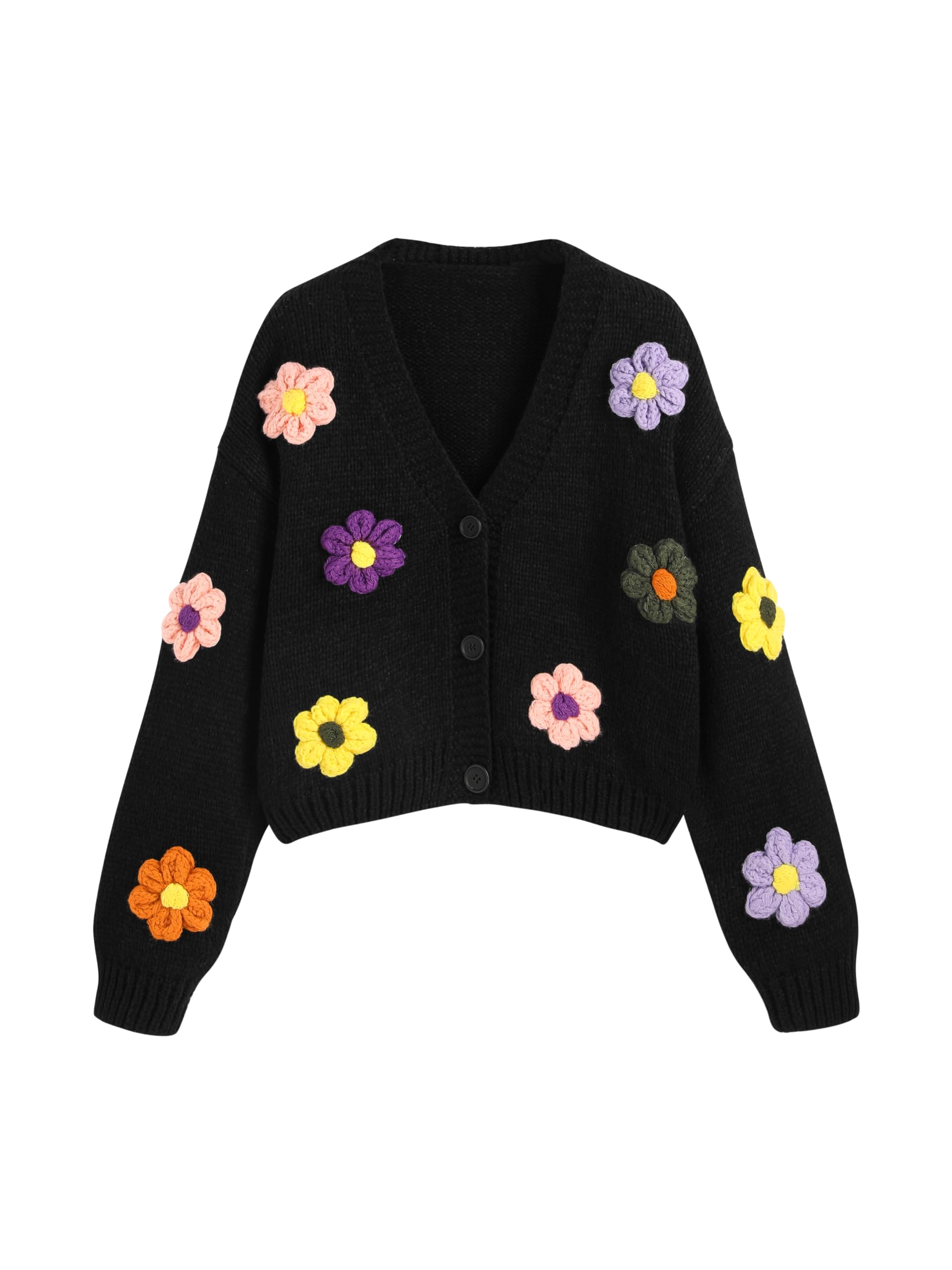 CIDER Women's Floral Cropped Cardigan Cute Flower V Neck